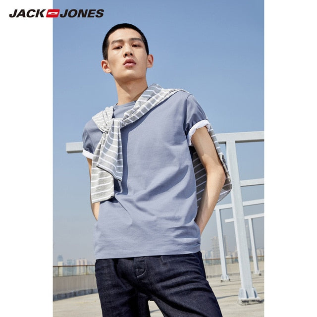 JackJones 2019 Brand New Men's Cotton T shirt Solid Colors T-Shirt Top Fashion tshirt men's Tee More Colors 3XL 2181T4517
